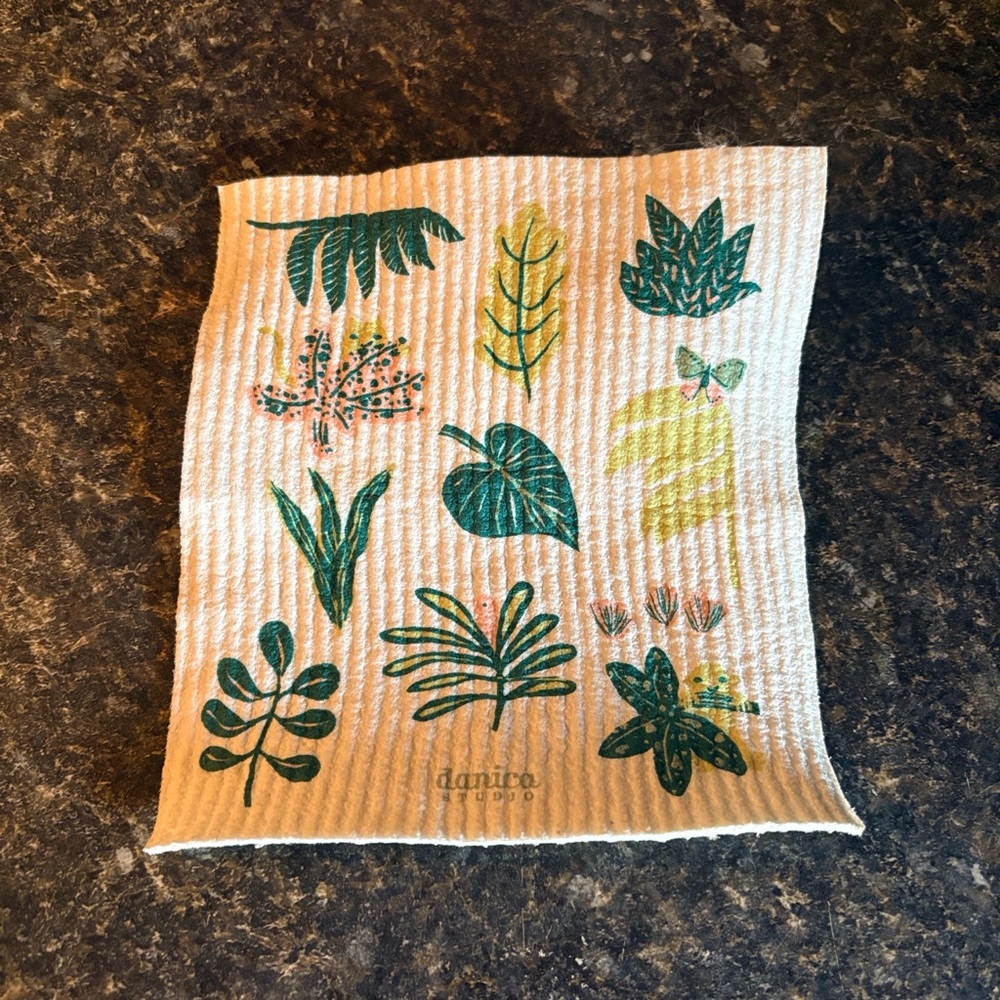 Botanical Leaf Dishcloth - Green and Yellow
